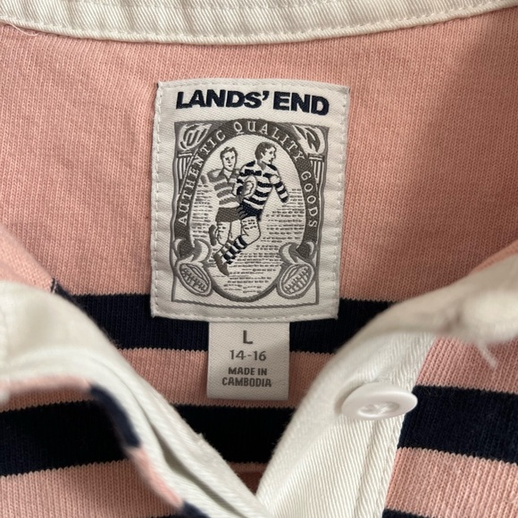 Women’s Land’s End classic rugby, Pink & Navy stripes, size Large - Picture 4 of 5